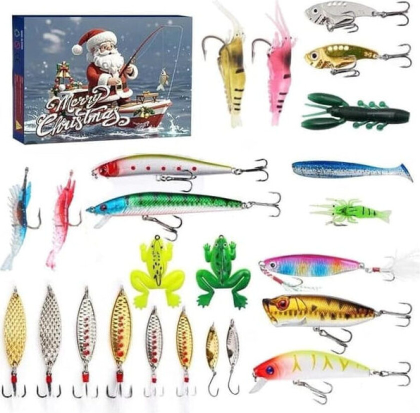 Fiskekalender 2025 Adventskalender – 24-dagers Julekalender med fiskesluker, fisketilbehørssett, nedtellingskalender