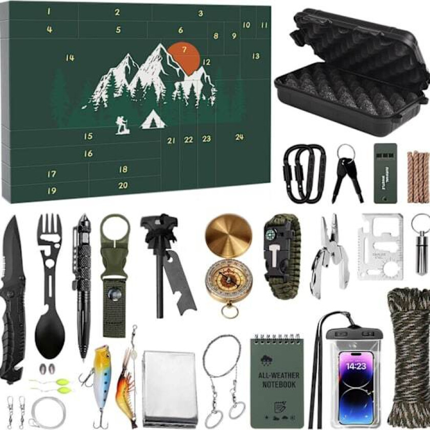 2025 Ny Overlevelsespakke Adventskalender Utendørs Blindboks Utendørsentusiast Jule Blindboks Verktøy Med Fallskjermline Lommelykt For Fotturer Camping