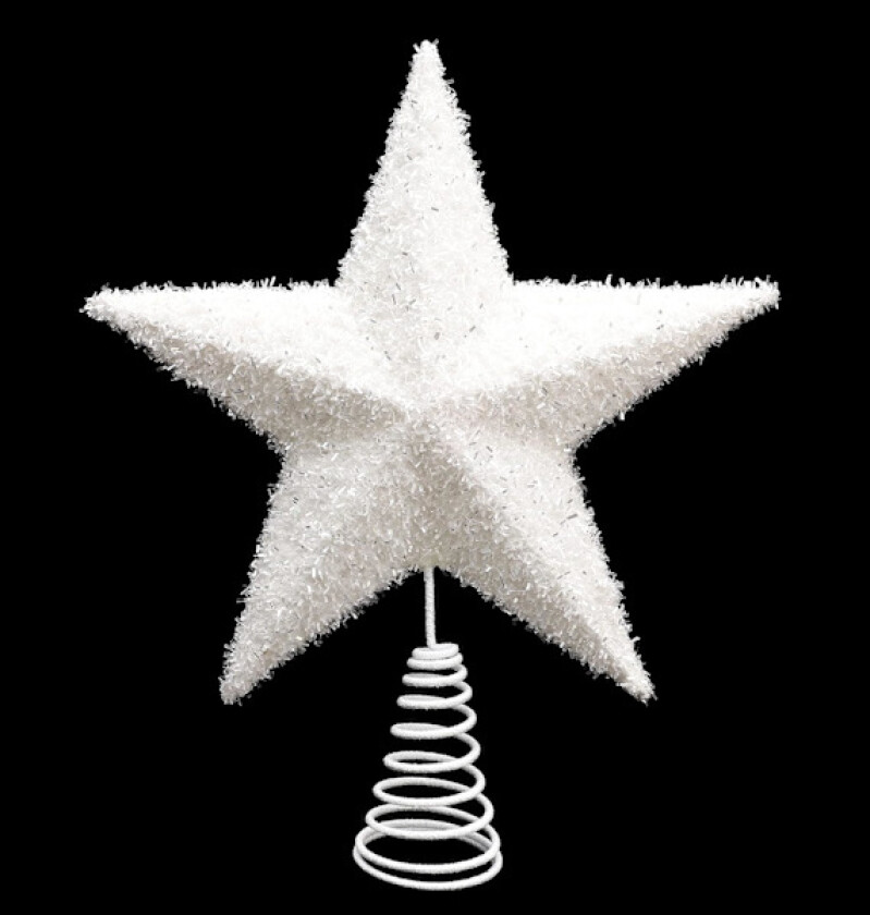 19 cm Vakker Hvit Glitterende Tretoppstjerne - Juletrepynt