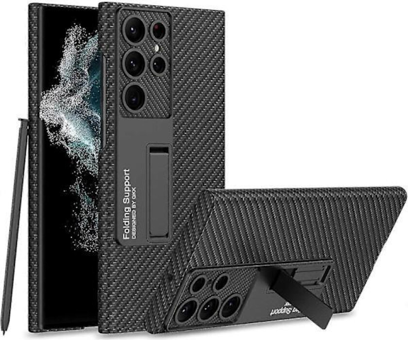 Matt PU-Lærdeksel Kompatibelt med Samsung Galaxy S23 Ultra, Ultratynt Telefondeksel med Justerbart Støtteben