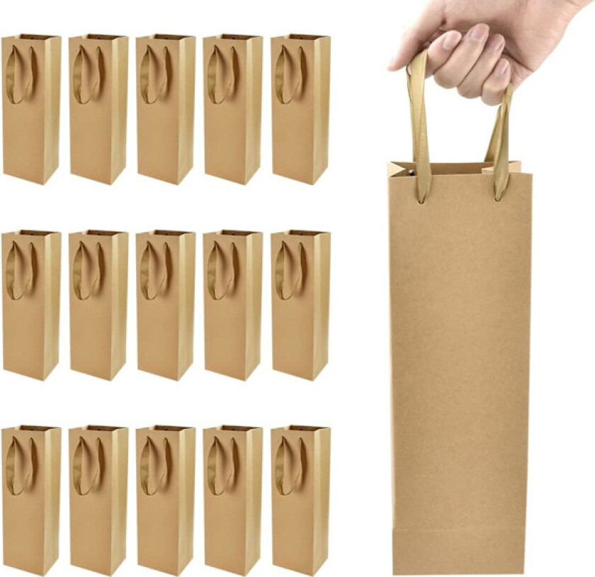 15 stk Kraftpapir Vinflaske Gavepose Champagne Flaske Gavepose