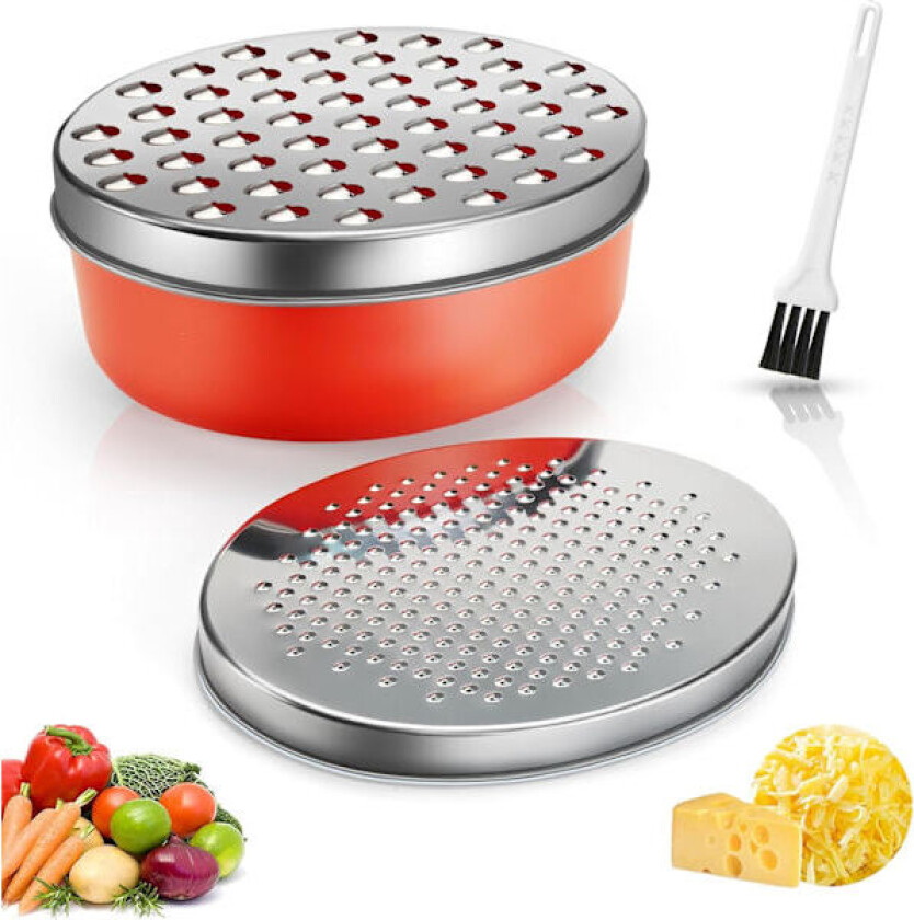 Rivejern med beholder, kjøkkenrivejern med 2 størrelser lokk, ostehøvel, grønnsakshakker, ingefærrivejern, sjokoladerivejern