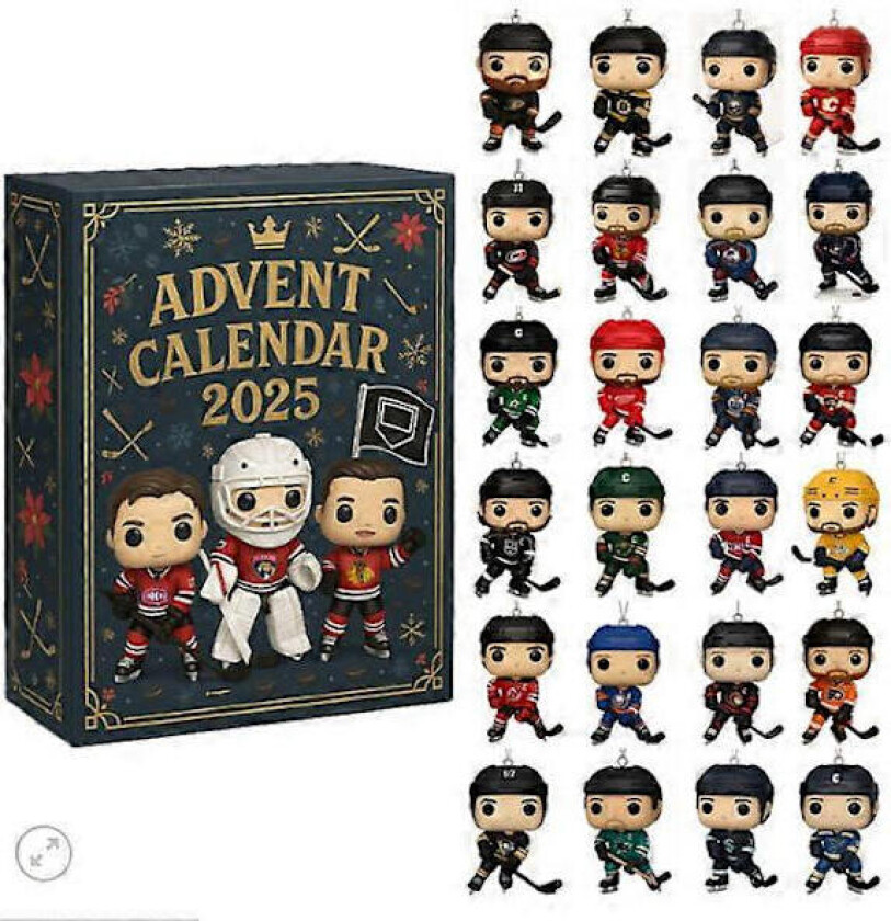 Amerikansk NHL Ishockey Adventskalender Overraskelsesboks, Juletrepynt Akryl Tegneserieanheng