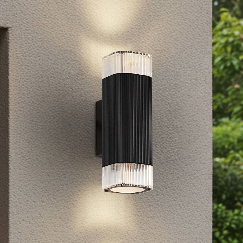 Lindby utendørs vegglampe Halvar, svart, 24 cm, 2 x GU10, IP65