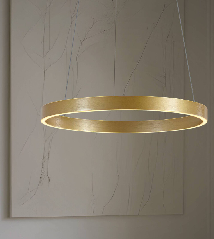 Lucande LED-hengelampe Yonam, Ø 60 cm, 1 lyskilde, gull, CCT