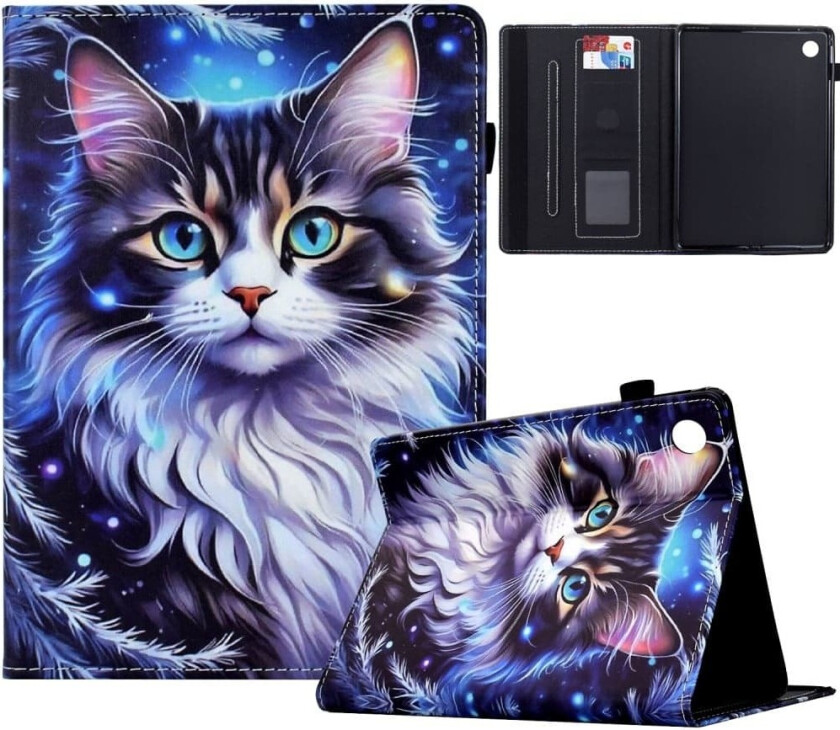 Samsung Galaxy Tab A9+ Etui Mønsterutskrift Nettbrettdeksel Støtsikkert lærdeksel med kortholder og stativ - Katt