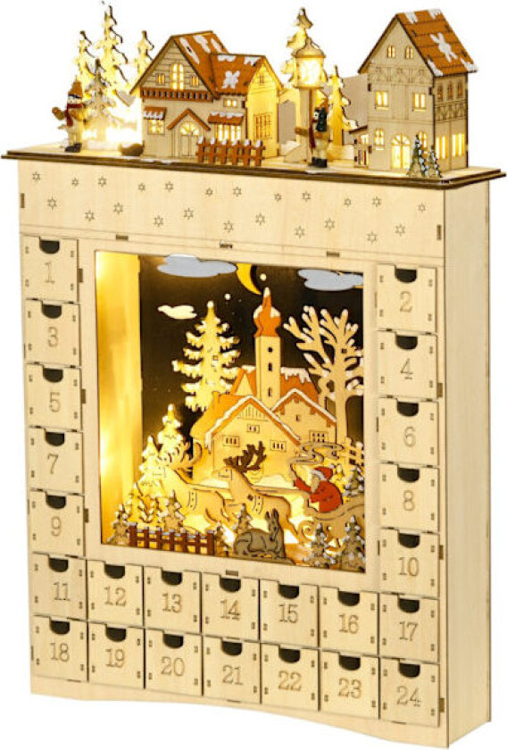 Adventskalender i tre med LED-lys, 24-dagers nedtelling