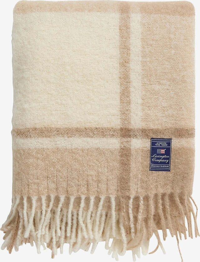 Mohairblanding, pledd med rutemønster - Beige