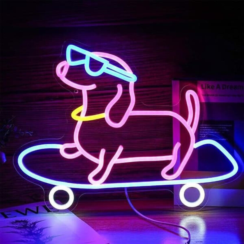 Hund på Skateboard Neonskilt LED Neonlys Veggdekorasjon Belysning Nattlampe For Soverom Dyrebutikk Bar Fest Dekor