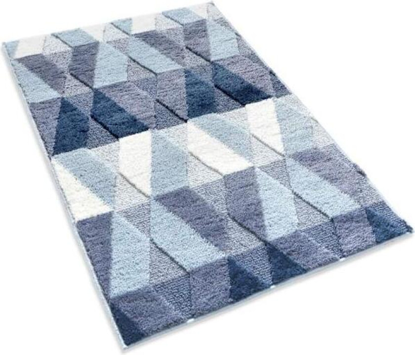 Baderomsmatte Løper Stor Baderomsteppe 61 x 102 cm Blå Absorberende Gulvmatte Shaggy Mikrofiber Geometrisk Pad Dusjteppe Løper, Blå
