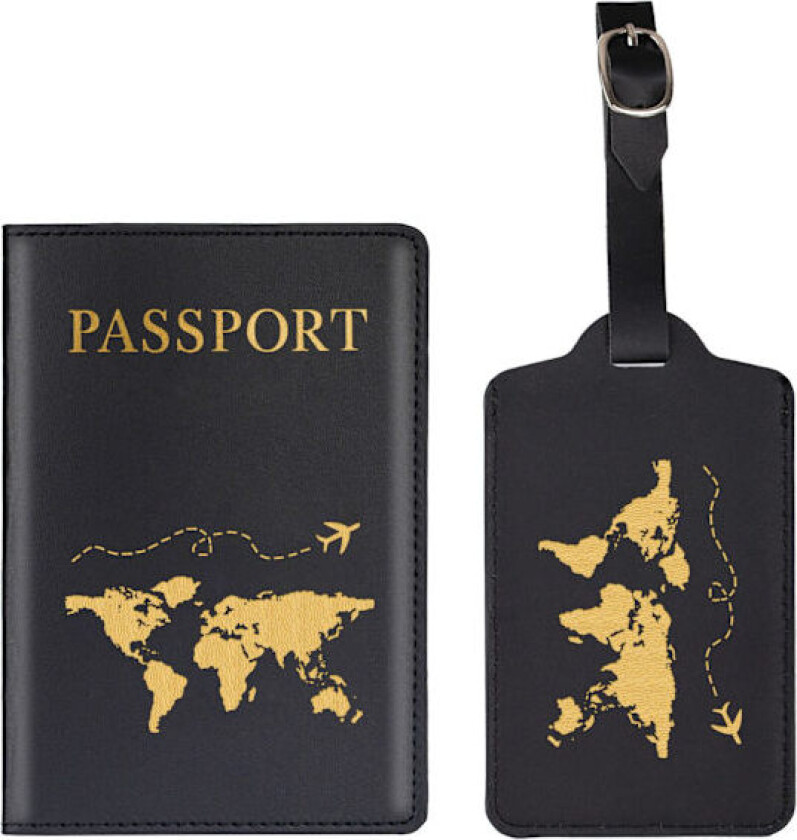 Sommerrea 2 Passetui Bagasjelapp, Passetui og Sett for Par Bryllupsfest Bryllupsreise Reise Svart