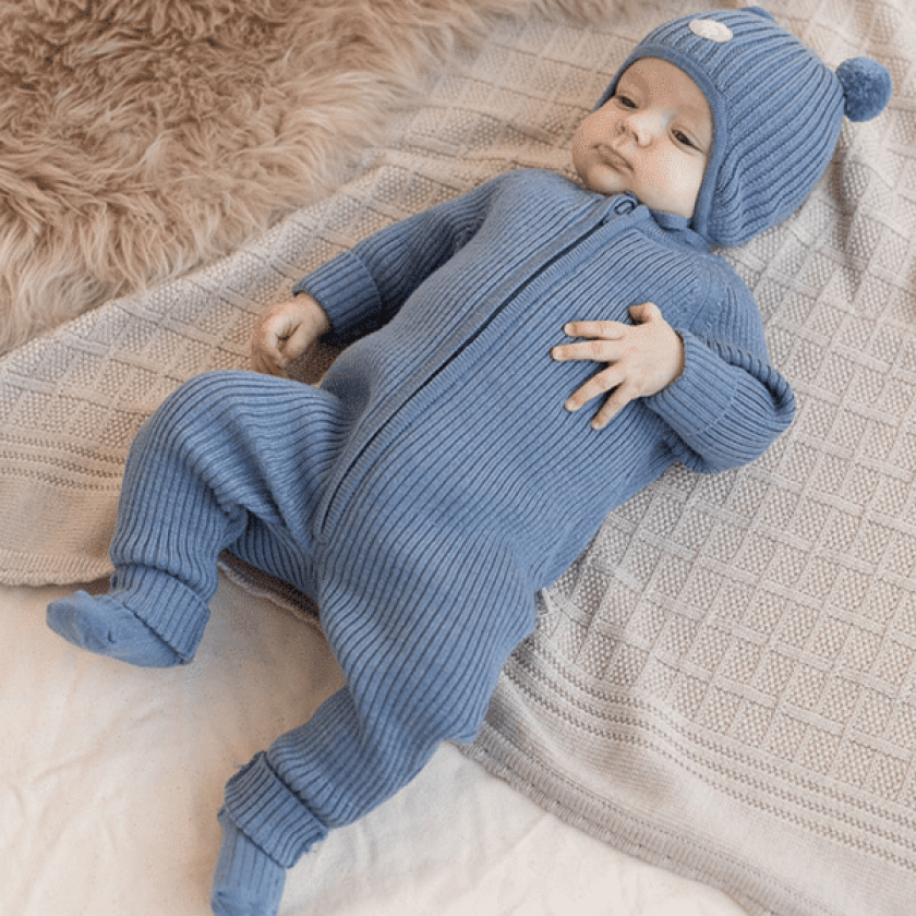 Ribb sparkedress i merinoull, Mellomblå