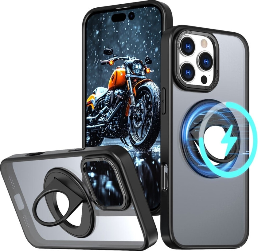 iPhone 16 Pro Clear Back Case Kompatibel med MagSafe Fleksibelt og støtsikkert telefondeksel med kickstand - Svart