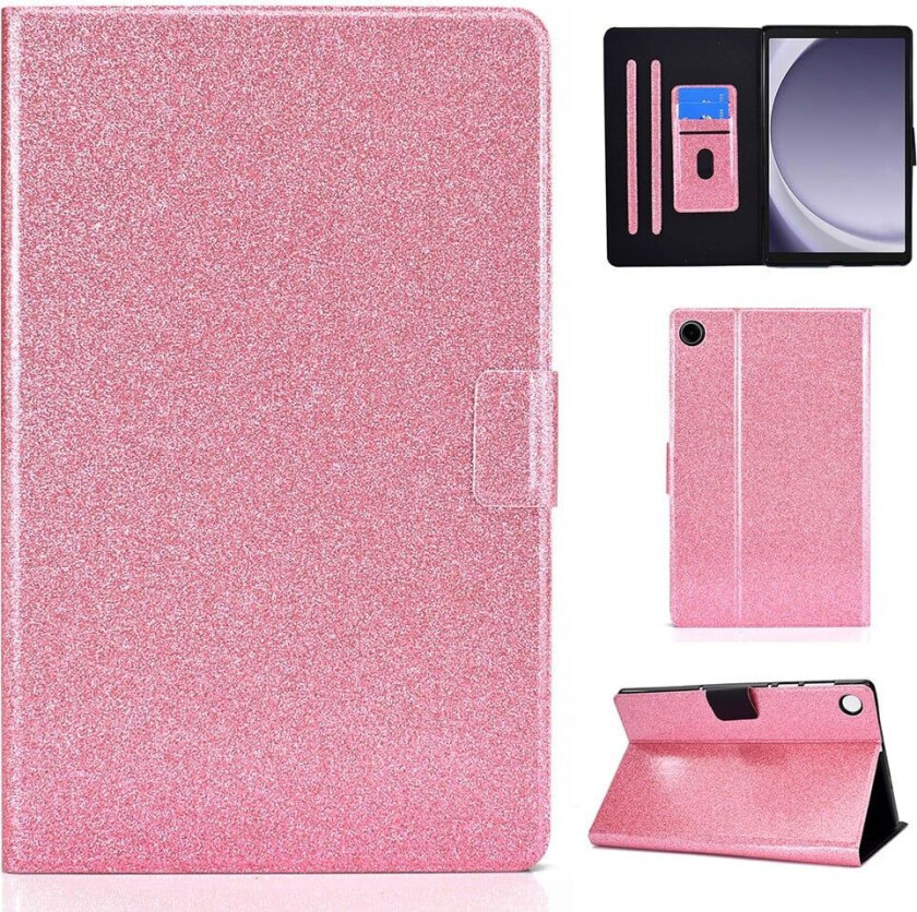 Samsung Galaxy Tab A9 Plus Glitter Leather Case - Beskyttelsesdeksel Med Kortspor I Rosa