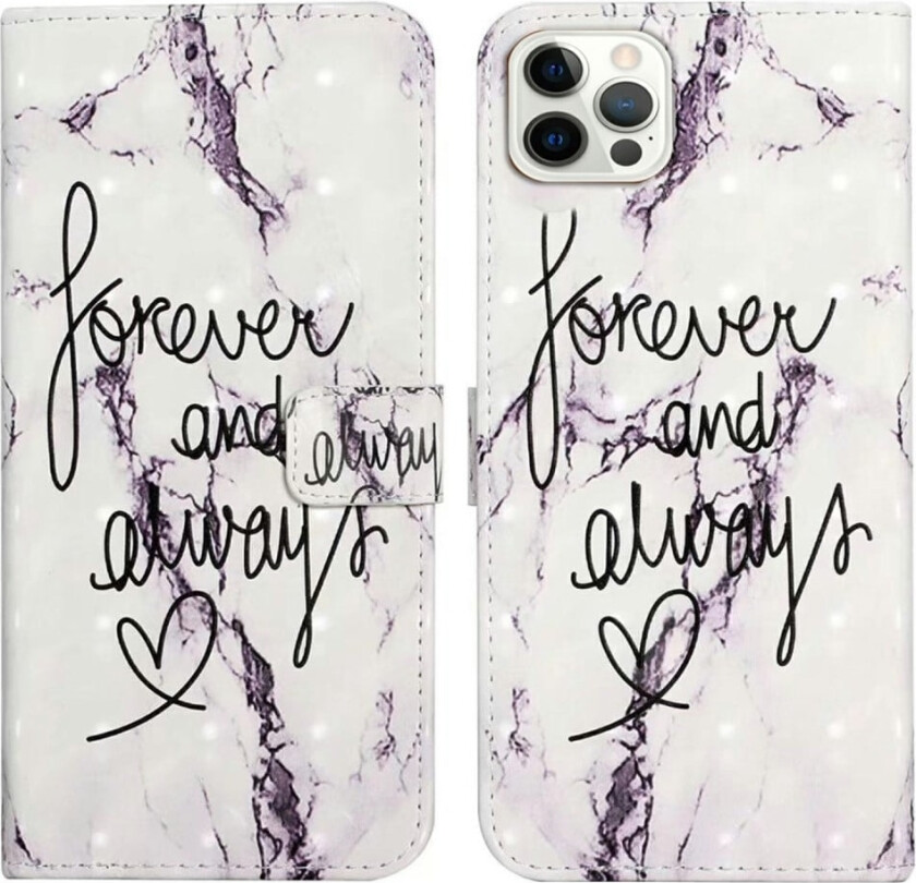 iPhone 16 Pro-etui 3D-mønster lærlommebok Telefondeksel Bookstyle Magnetic Clasp - For Alltid Og Alltid