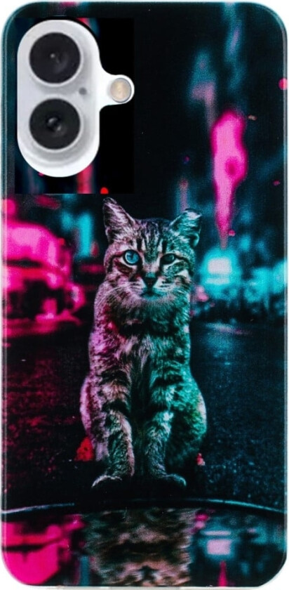 iPhone 16 Plus-etui Mykt, fleksibelt bakdeksel med mønsterutskrift - Trafikklys-Katt