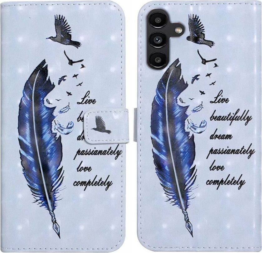 Samsung Galaxy S24 FE-etui med 3D-mønster og trykt lærdeksel Kortholder - Blå Fjær