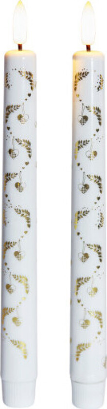 Sille LED kronelys, batteri, hvit/gull, 2-pak