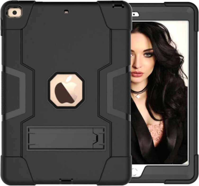 QY-kompatibel med iPad 10.2 2019/2020/2021 Støtsikkert Hybriddeksel med Støtte Svart