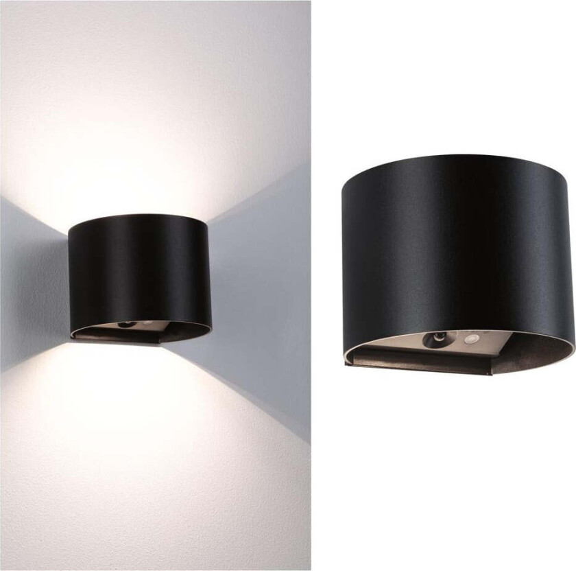 Nyara rund oppladbar vegglampe opp/ned lys med sensor - Svart