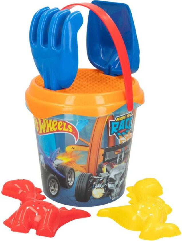 Strandleksett, Hot Wheels-tema, 6 deler, 18 cm bøtte