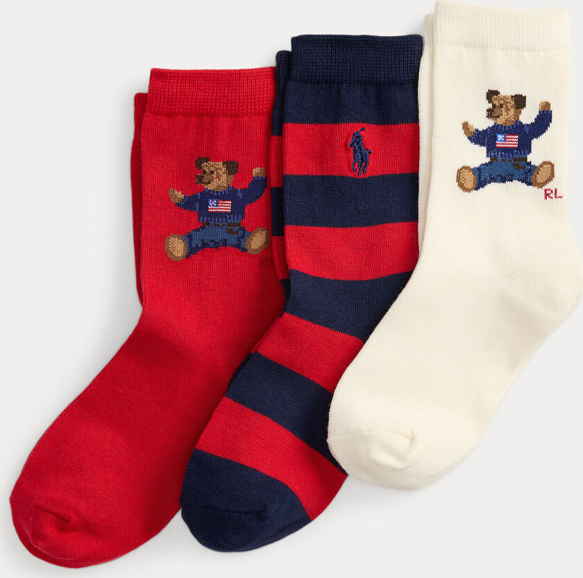 Polo Bear 3-pakning Crew-sokker Ivory Navy Ivory Navy 28-31 EU Rød 28-31 EU kvinne