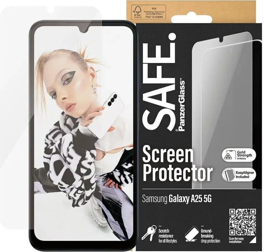 Samsung Galaxy A25 (5G) Ultra-Wide Fit Beskyttelsesglass - Case Friendly - Gold Strength - Gjennomsiktig