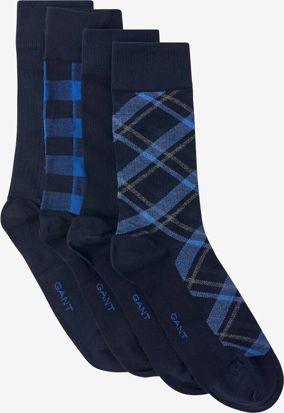 Check And Solid Socks 4-Pack Gb - Blå