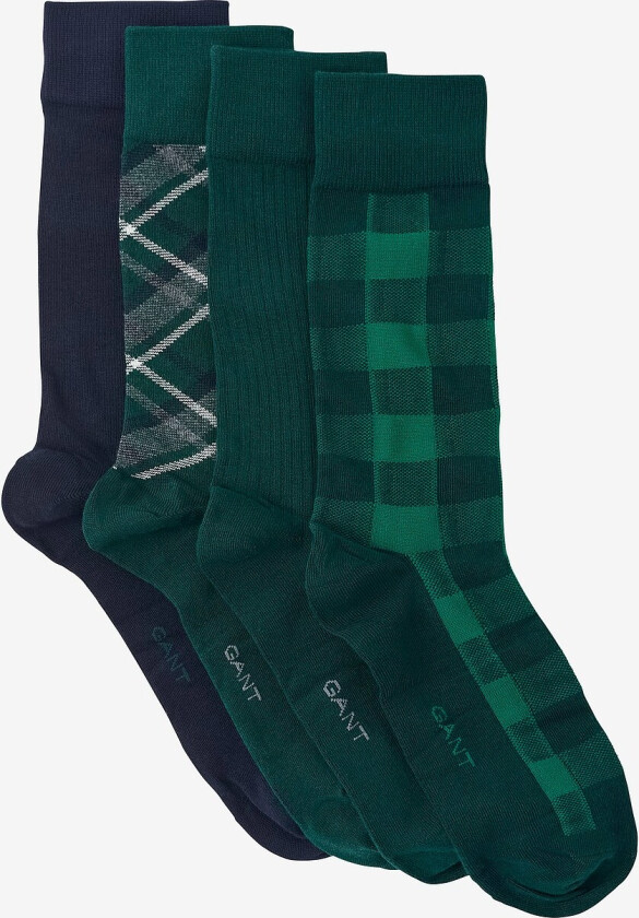 Check And Solid Socks 4-Pack Gb - Grønn