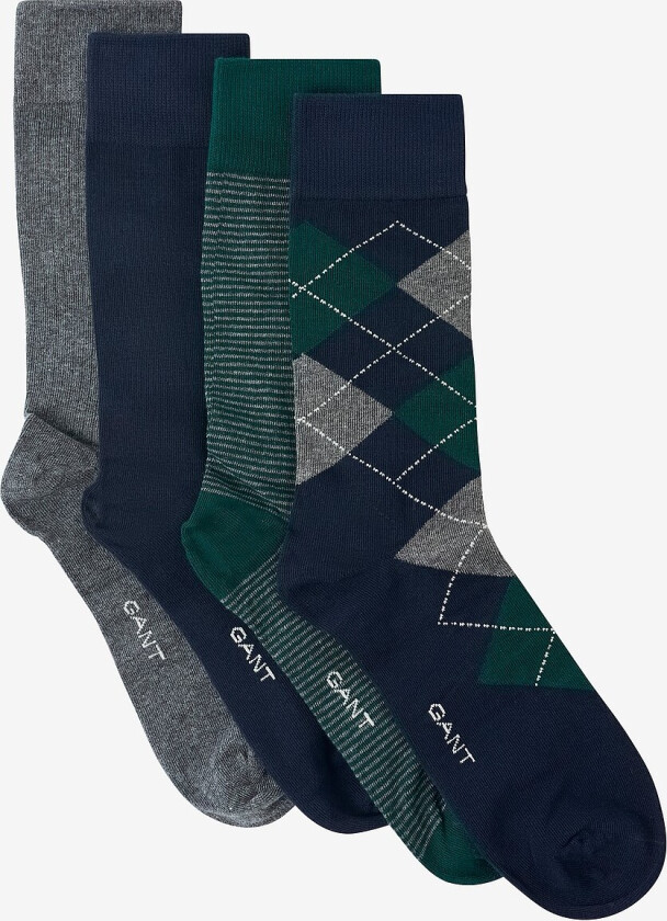 Argyle And Stripe Socks 4-Pack Gb - Blå