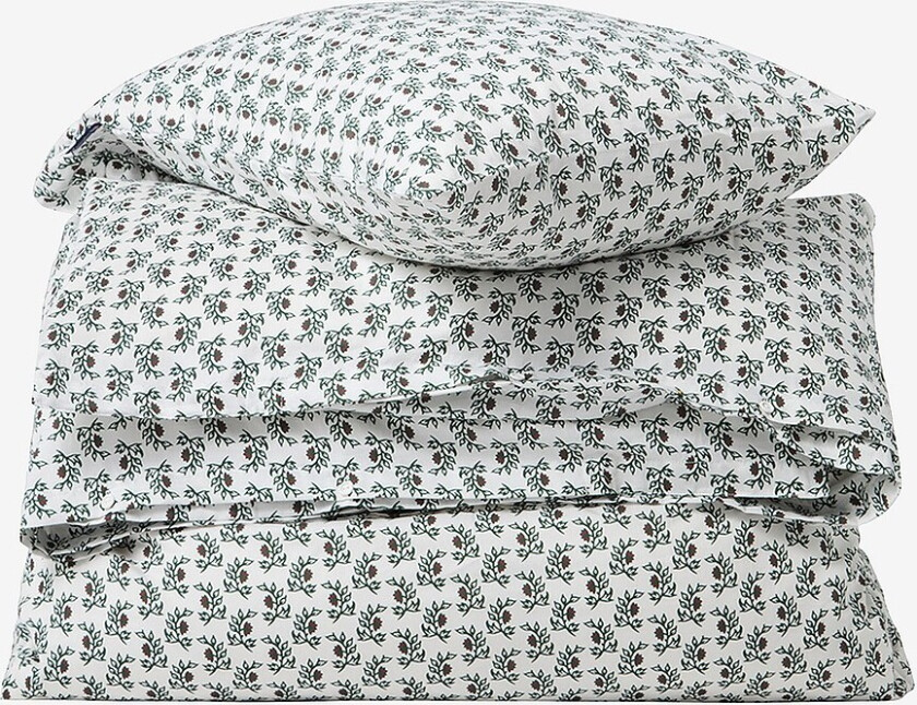 Sengesett Flower Printed Cotton Sateen - Rød