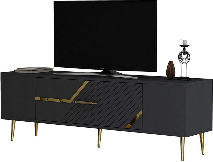 Anira TV-benk 150 cm - Antrasitt/Gull