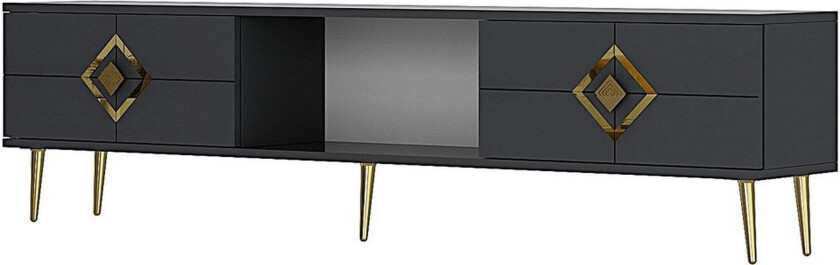 Cleryn TV-benk 150 cm - Antrasitt/Gull