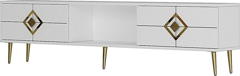 Cleryn TV-benk 150 cm - Hvit/Gull