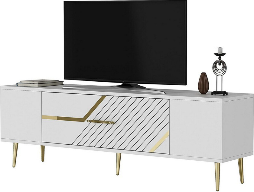 Anira TV-benk 150 cm - Hvit/Gull