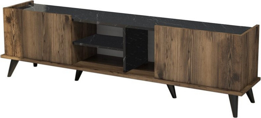 Challur TV-benk 180 cm - Valnøtt/Sort