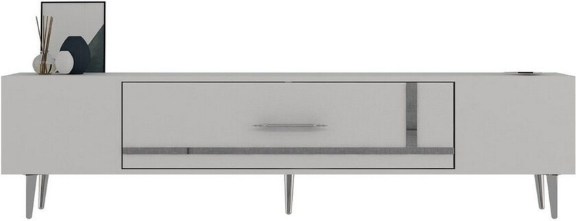 Aldor TV-benk 150 cm - Hvit/Sølv