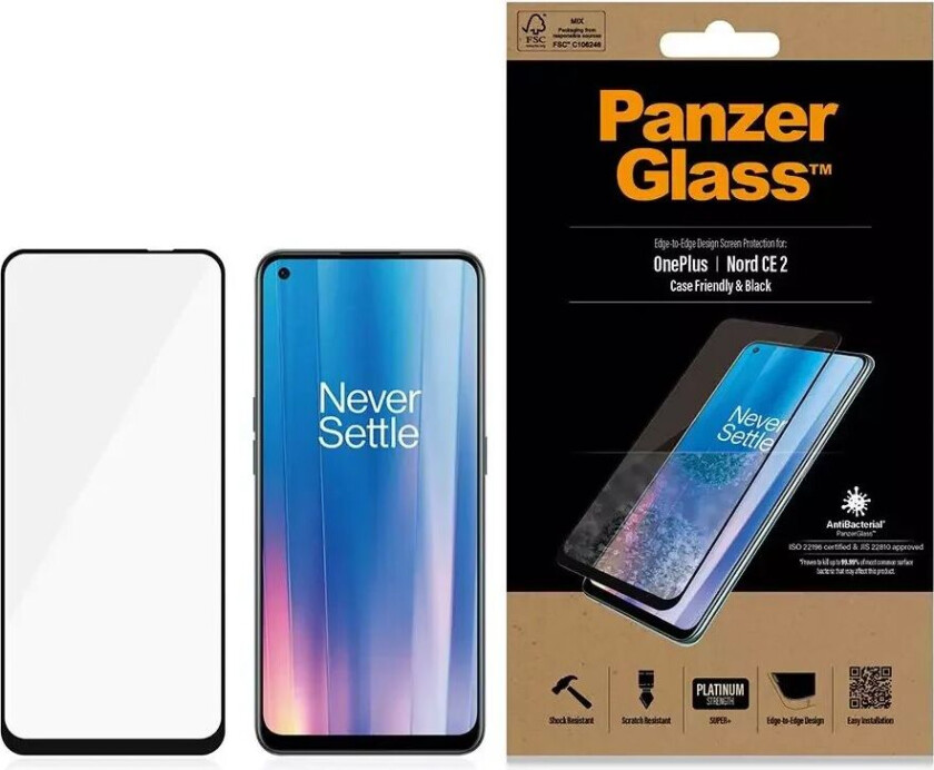 OnePlus Nord CE 2 (5G) Ultra Wide Fit Skjermbeskyttelsesglass - Platinum Strength - Svart Kant