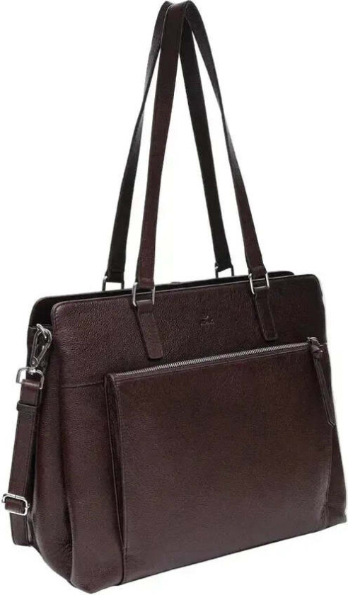 Bergamo Lucca Skinn Laptop Skulderveske Dark Brown