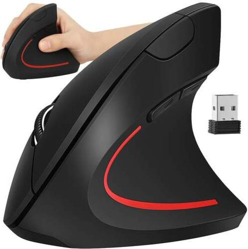 Trådløs ergonomisk vertikal mus, 6 knapper, USB 2,4 GHz