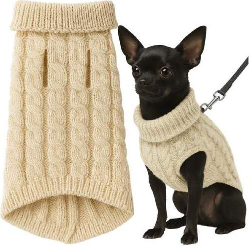 Hunde- og kattegenser, varm beige polokrage, størrelse S