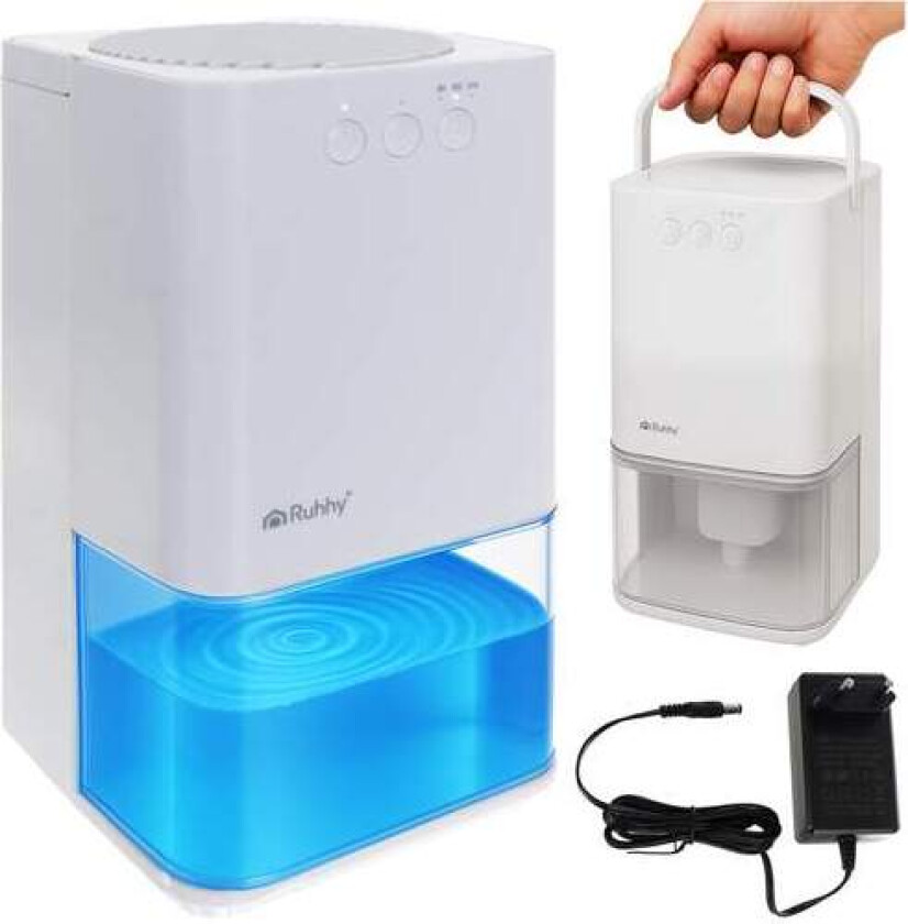 Avfukter med timer, stillegående 1400 ml tank, LED-lys