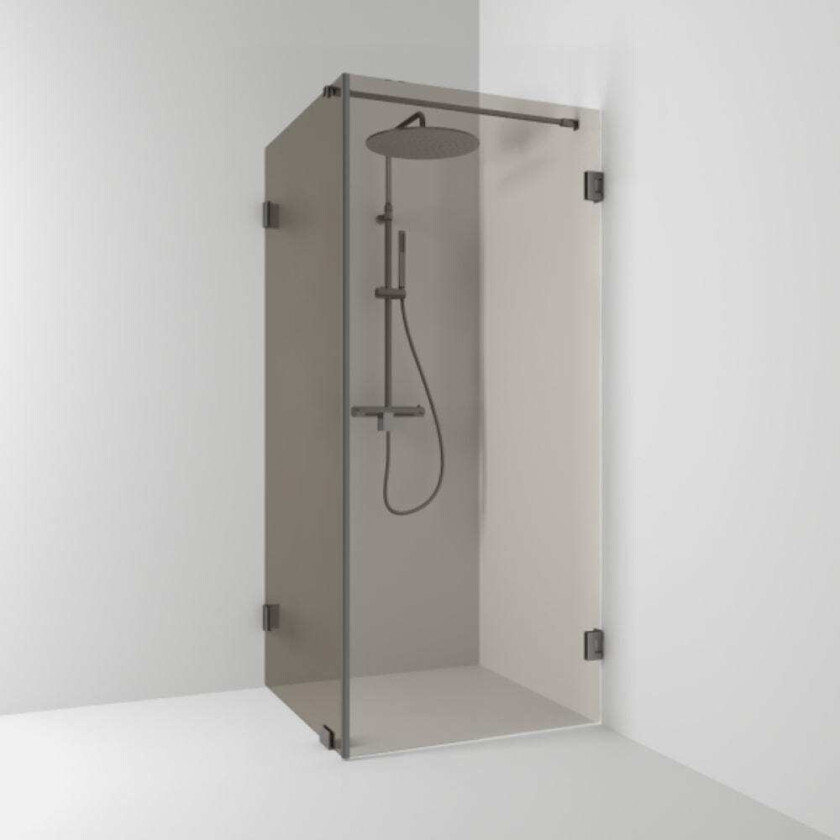 180° Dusjhjørne Kombi (Vegg+dør) Blyantpenn Svart / 80x80cm Bronsefarget Glass