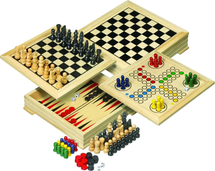 Spill i Tre Ludo Sjakk Dam Backgammon