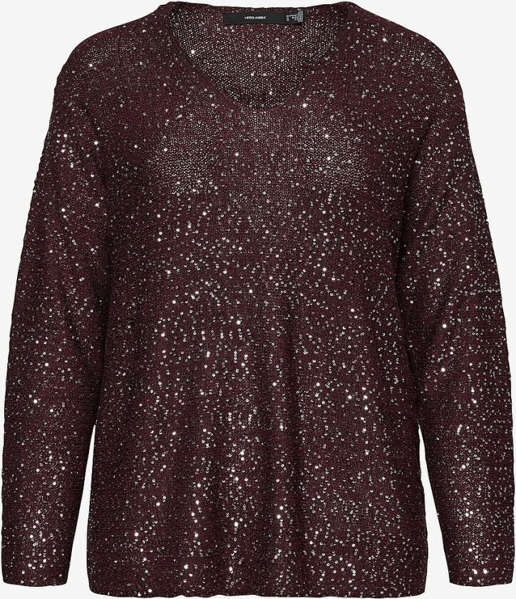 Paljettgenser vmCleilani New LS V-neck Pullover - Rød