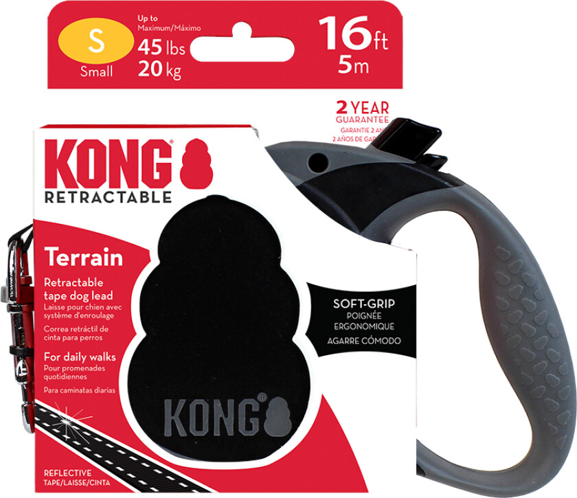 KONG Terrain uttrekkbart bånd svart - Størrelse S: opptil 20 kg, lengde ca. 5 m