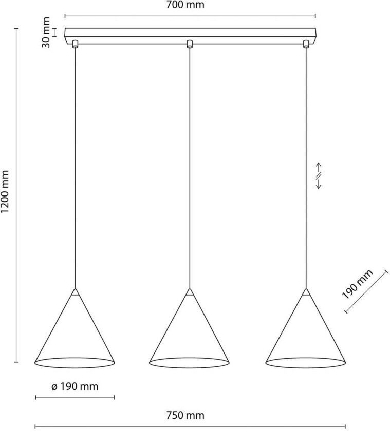 Hengelampe Cono, 3 lyskilder, svart, E27