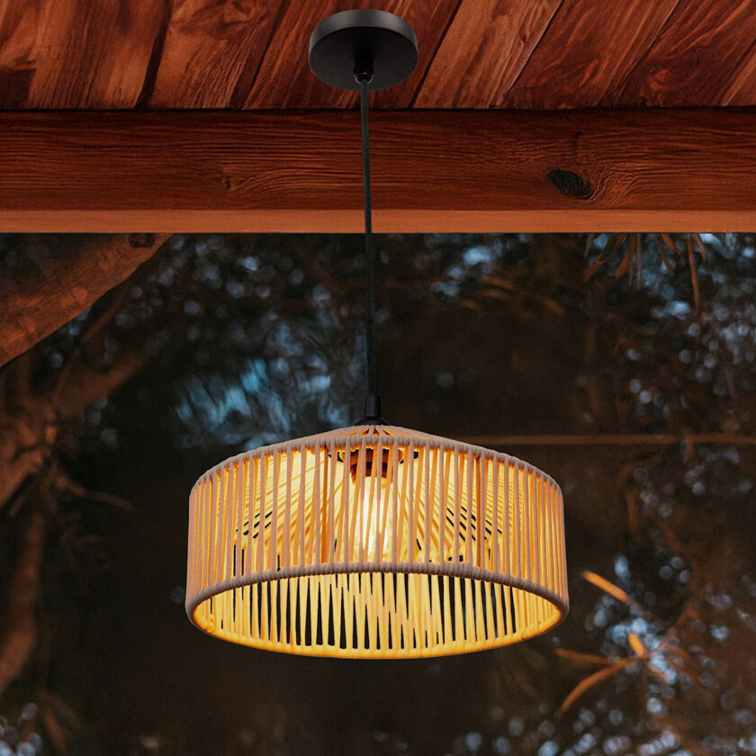 pendellampe Calabardina, hvit, tau, Ø30cm, IP44