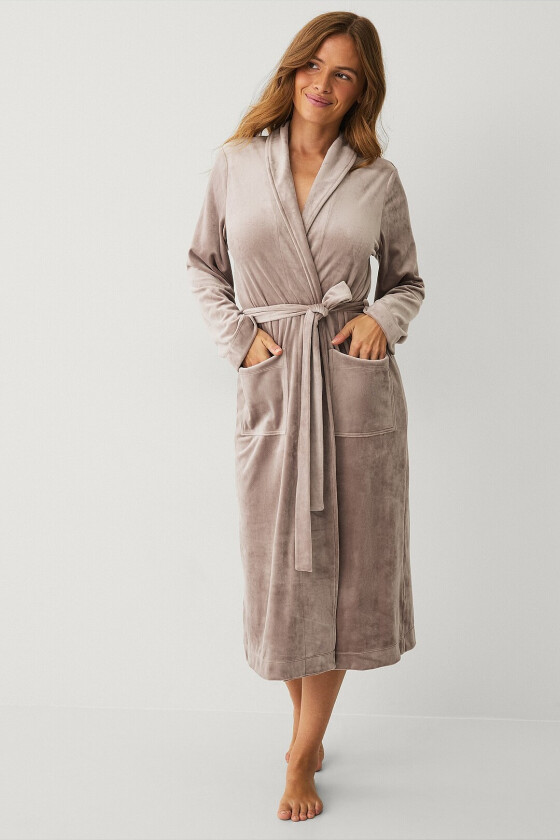 Morgenkåpe i velur - Beige
