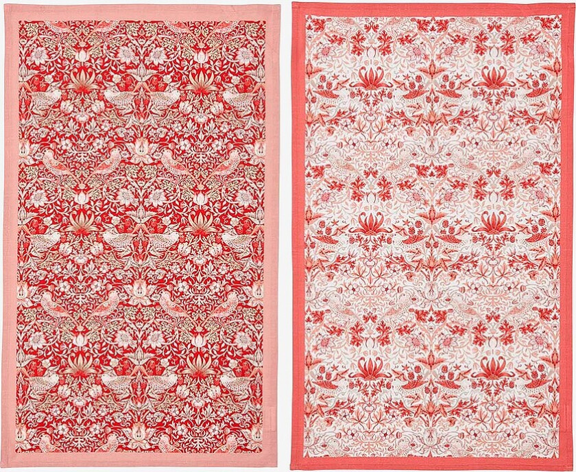 Bilde av Tehåndklær Morris & Co Strawberry Thief Sett med 2 - Rød